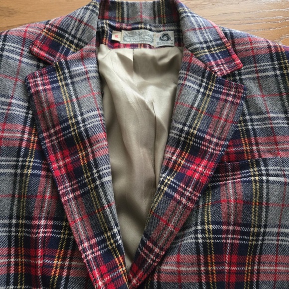 Vintage Blazer Jacket 8 Plaid The Villager Single Breasted Wool Blend Button Red - Picture 3 of 6